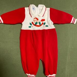 Vintage Red and White baby One Piece Christmas
